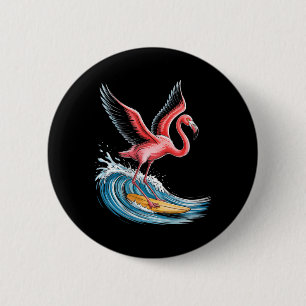 Lustiges Flamingo-Surfen Wellen Sommer Strand Dame Button