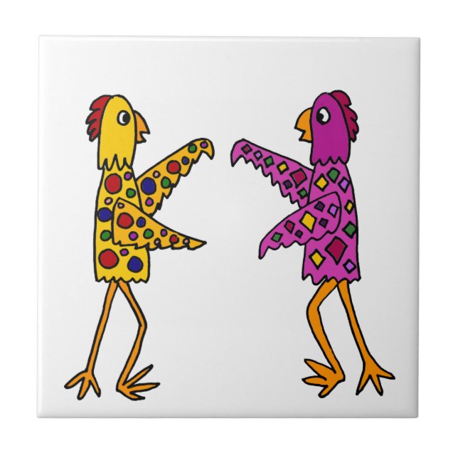 Lustiges flippiges Huhn-Tanzen Fliese (Vorderseite)