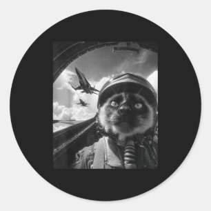 Lustiges Flugzeug Katze Jetpilot Selfie Siamkatze Runder Aufkleber