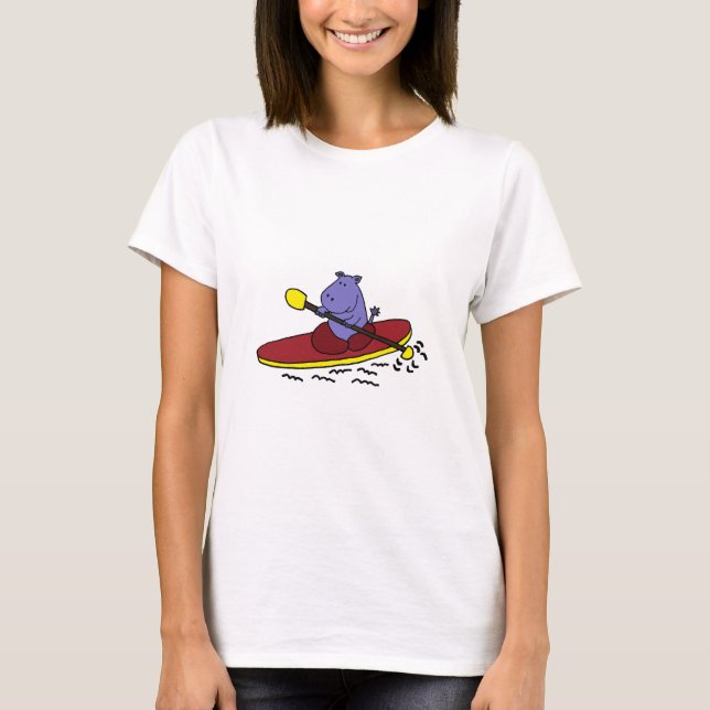 Lustiges Flusspferd-Kayaking Cartoon T-Shirt (Vorderseite)