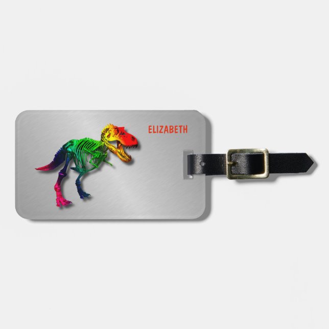 Lustiges Fossil des Regenbogen-T Rex mit Ihrem Gepäckanhänger (Vorderseite horizontal)