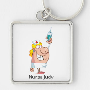 Lustiges Foto einer Krankenschwester mit Spritze Schlüsselanhänger