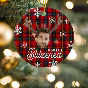 Lustiges Foto Gesicht Blitzened Weihnachten Maßges Keramik Ornament