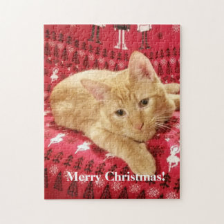 Lustiges Foto von einer roten Katze Weihnachts-Puz Puzzle