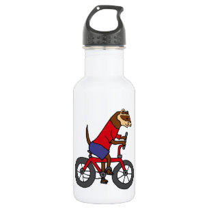 Lustiges Frettchen, das rotes Fahrrad fährt Edelstahlflasche