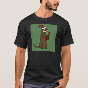 Lustiges Frettchen, das Saxophon-Weihnachtskunst T-Shirt
