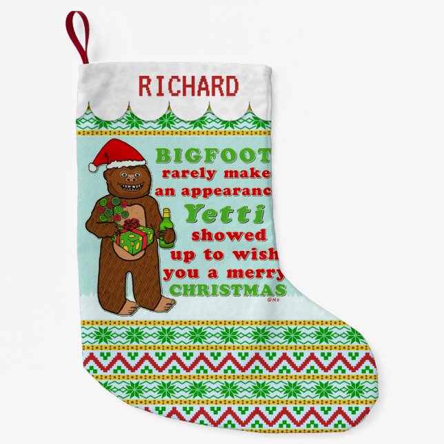Lustiges frohe Weihnachten Bigfoots Sasquatch Kleiner Weihnachtsstrumpf (Vorderseite)