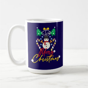 Lustiges Frohe Weihnachten Design mit Glocke, Bäum Kaffeetasse