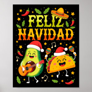 Lustiges Frohes Navidad Avocado Tacos Mexikanische Poster