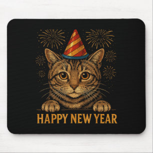 Lustiges Frohes Neues Jahr 2026 Katze Silvesterpar Mousepad