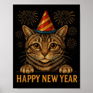 Lustiges Frohes Neues Jahr 2026 Katze Silvesterpar Poster