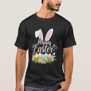 Lustiges Fröhliches Ostern Ei Hase Ohren Floral Sü T-Shirt