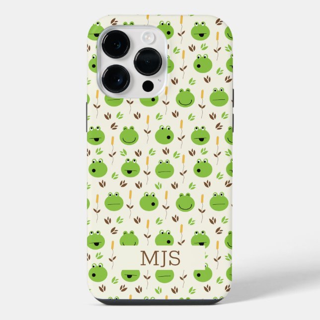Lustiges Froschgesichter Muster Monogramm  iPhone Hülle (Rückseite)