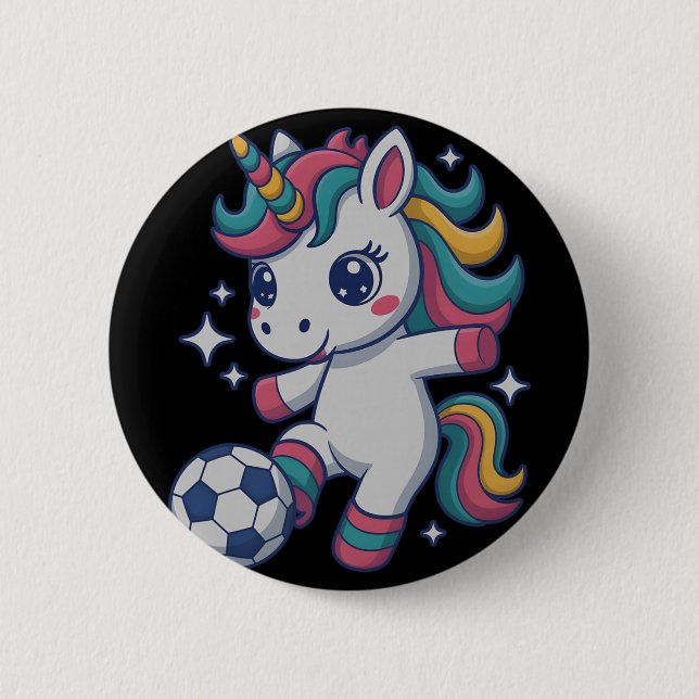 Lustiges Fußball-Einhorn, einfach ein Mädchen, das Button (Vorderseite)
