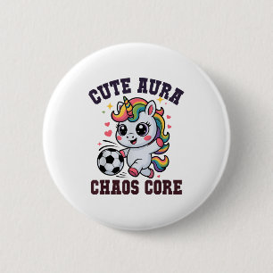 Lustiges Fußball-Einhorn Süße Aura Chaos-Kern Gewi Button