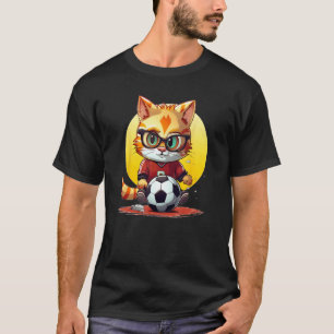 Lustiges Fußballkatzengesicht mit Brille für Junge T-Shirt