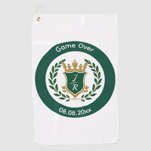 Lustiges "Game Over" Hochzeits-Monogramm-Wappen Kl Golfhandtuch