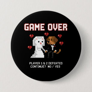 Lustiges Gamer-Paar Hochzeit 'Game Over' Retro Pix Button