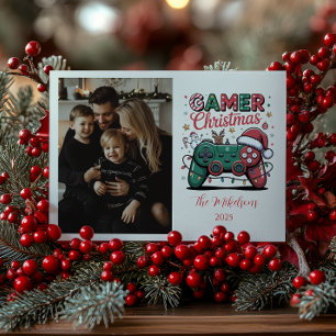 Lustiges Gamer-Weihnachten Foto Feiertagskarte