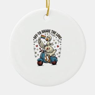 Lustiges Gänse-Roller-Liebe Vintage-Shirt-Design_1 Keramik Ornament