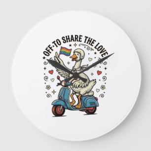 Lustiges Gänse-Scooter-Liebe Vintage-Shirt-Design_ Große Wanduhr