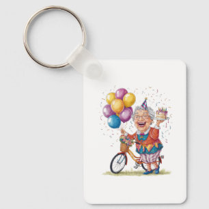 Lustiges Geburtstagsgeschenk für Oma beim Fahrradf Schlüsselanhänger
