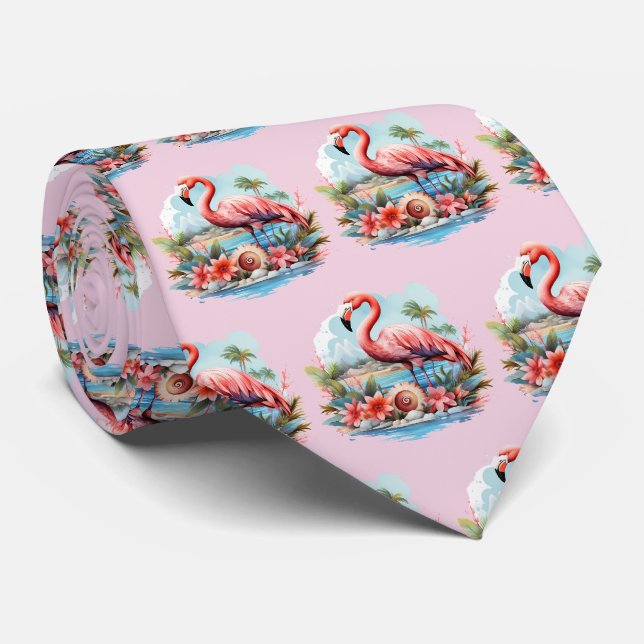 Lustiges, gekacheltes rosa Flamingo-Muster  Krawatte (Gerollt)