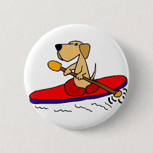 Lustiges gelbes Kayaking Labrador retriever Button