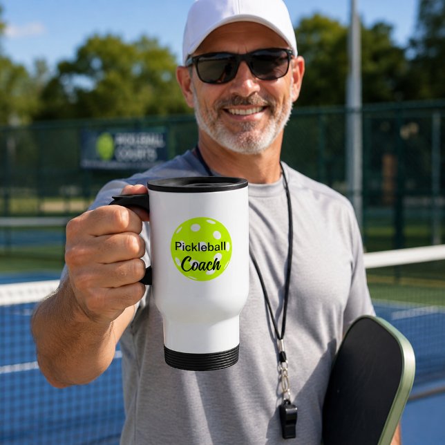 Lustiges gelbes Pickleball-Trainer-Text-Design Reisebecher (Von Creator hochgeladen)