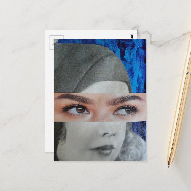 Lustiges Gesicht Surrealer Collage Postkarte (Vorderseite/Rückseite Beispiel)
