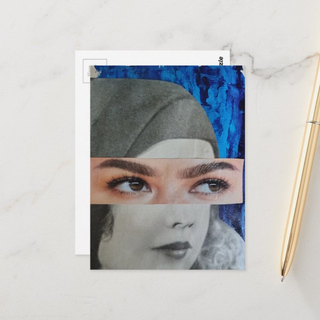 Lustiges Gesicht Surrealer Collage Postkarte (Vorderseite/Rückseite Beispiel)