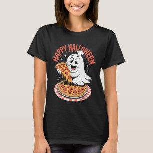 Lustiges Gespenst isst Pizza Süßes Halloween-Kostü T-Shirt
