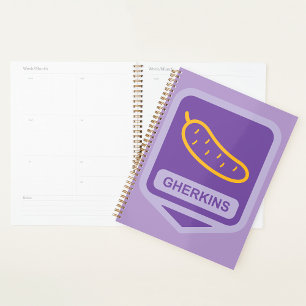 Lustiges Gherkin-Gurken-Icon Lila und Gelb Planer