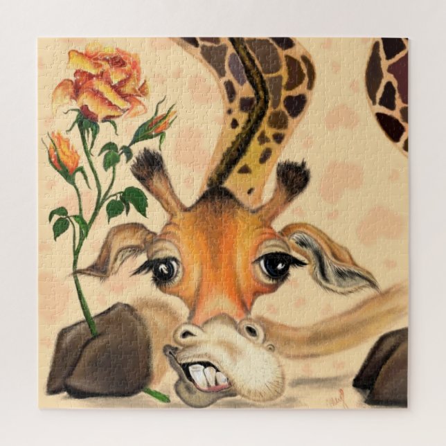 Lustiges Giraffen-Puzzle mit Rose Puzzle (Vertikal)
