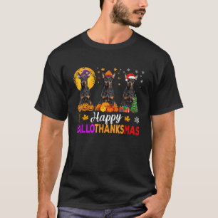 Lustiges glückliches Hallothanksmas Dobermann-Hund T-Shirt