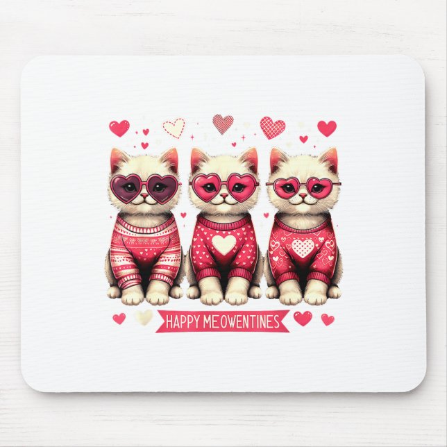 Lustiges Glückliches Meowentines Süßes Valentinsta Mousepad (Vorne)
