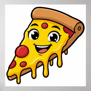 Lustiges glückliches Pizzastück mit dehnbarem Käse Poster