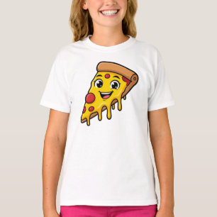 Lustiges glückliches Pizzastück mit dehnbarem Käse T-Shirt