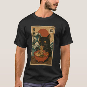 Lustiges Grafik Vintage Katze Ramen Japanische Uki T-Shirt