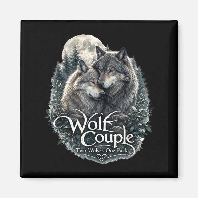 Lustiges Grafikdesign eines Wolfspaars für Wolfsli Magnet (Vorne)