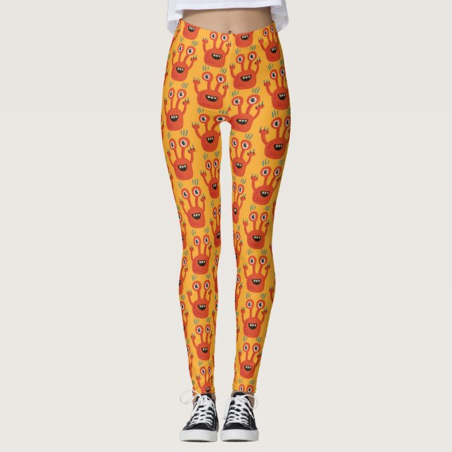 Lustiges großes mit Augen orange glückliches Leggings (Vorderseite)