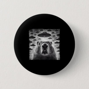 Lustiges Groundhog-Selfie mit Alien-Ufos Groundhog Button