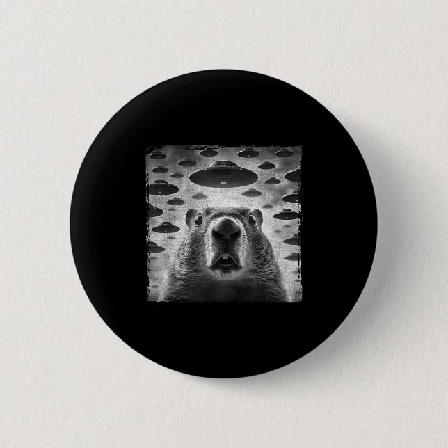Lustiges Groundhog-Selfie mit Alien-Ufos Groundhog Button (Vorderseite)
