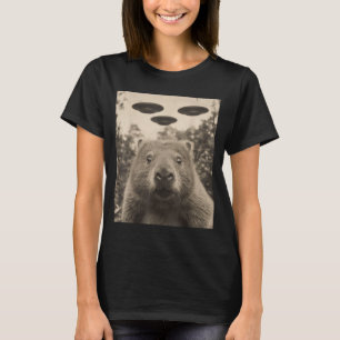 Lustiges Groundhog-Selfie mit UFOs seltsames Murme T-Shirt