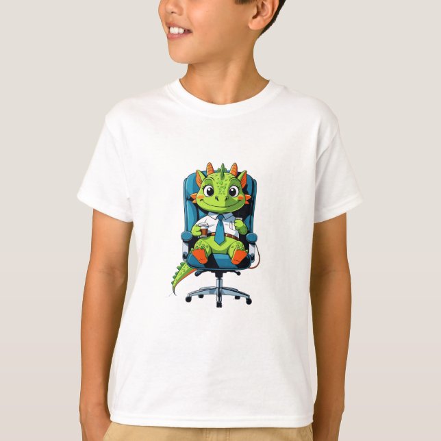 Lustiges grünes Drachen Cartoon Kinder T-Shirt (Vorderseite)