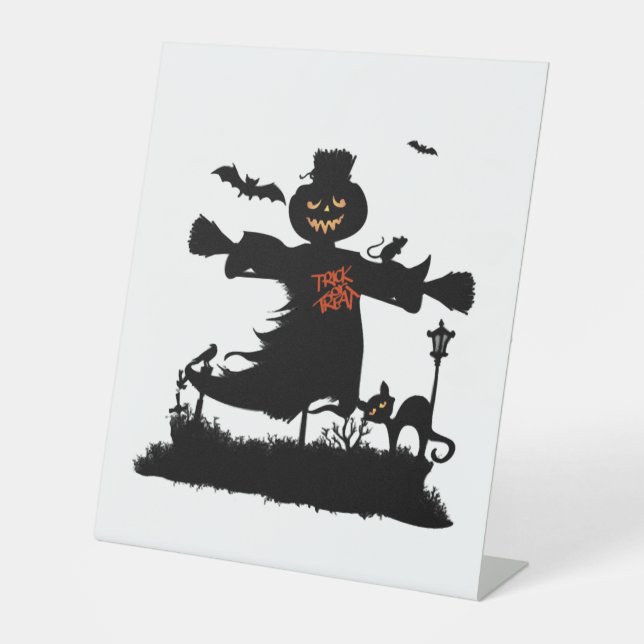 Lustiges Halloween-Design mit Vogelscheuche Sockelschild (Vorderseite)