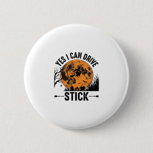 Lustiges Halloween Drive Stick Hexe Vintage-Shirt Button