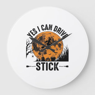 Lustiges Halloween Drive Stick Hexe Vintage-Shirt  Große Wanduhr
