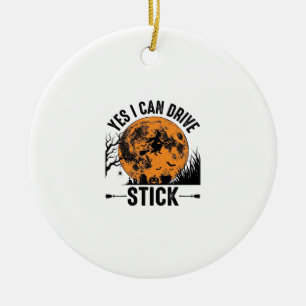 Lustiges Halloween Drive Stick Hexe Vintage-Shirt  Keramik Ornament