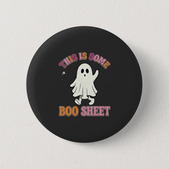 Lustiges Halloween-Geist Boo-Blatt Floral Retro-De Button (Vorderseite)